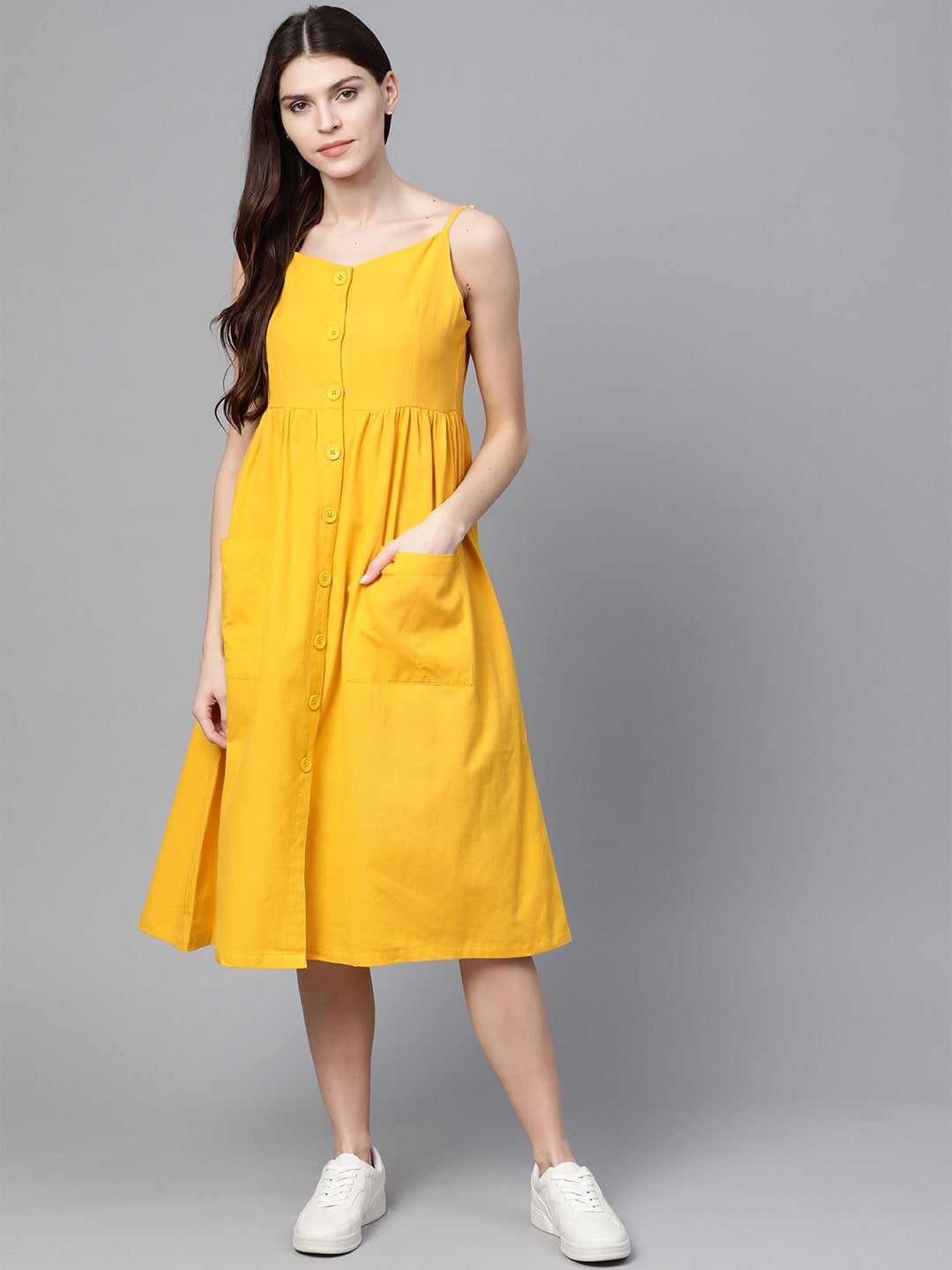 Women's Yellow Front Open Strappy Dress - SASSAFRAS