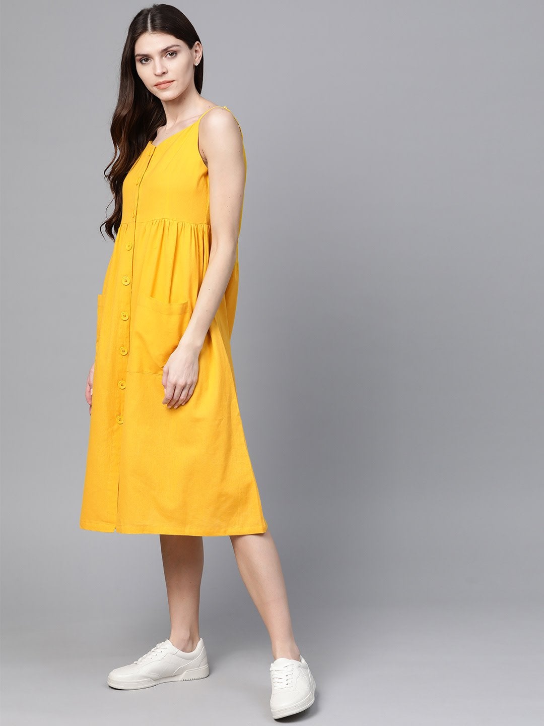 Women's Yellow Front Open Strappy Dress - SASSAFRAS