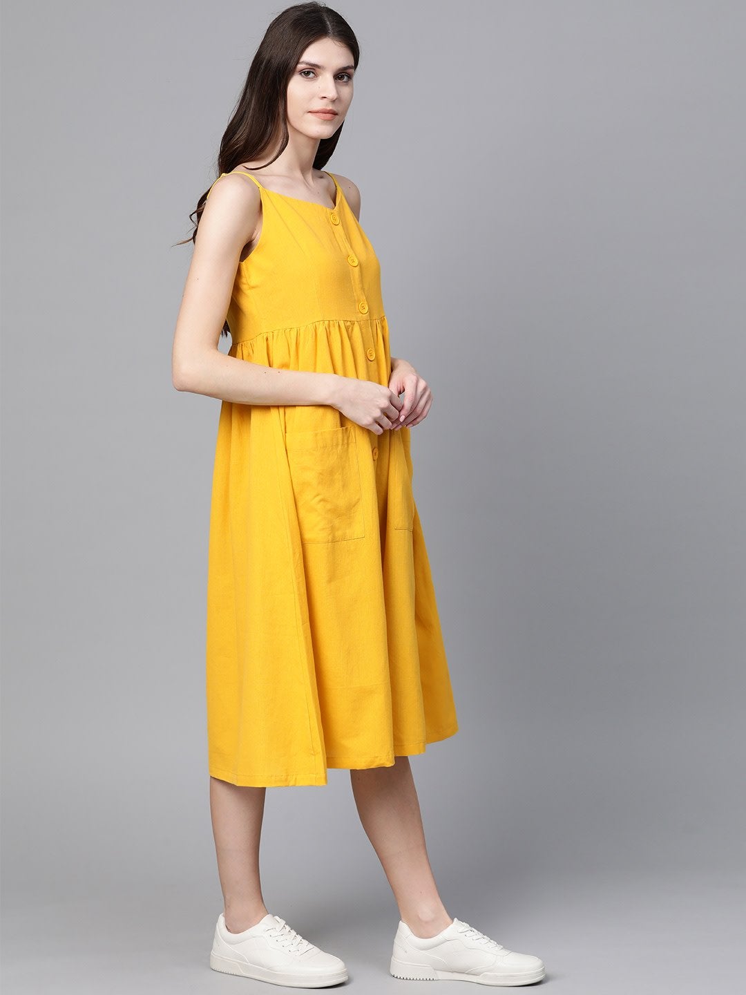 Women's Yellow Front Open Strappy Dress - SASSAFRAS