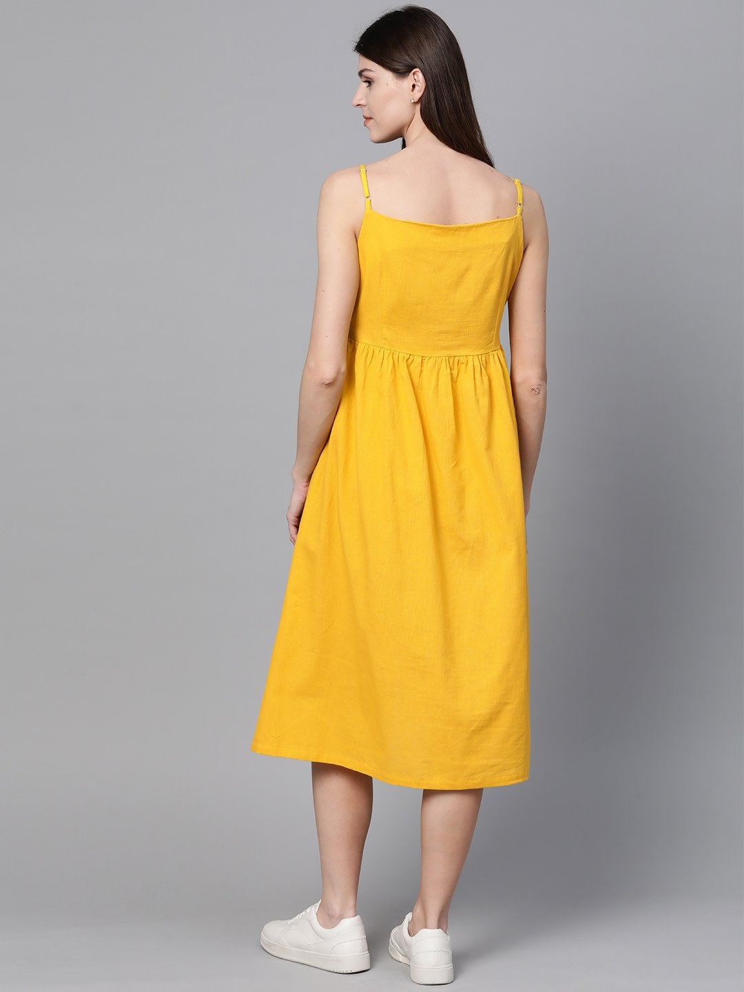 Women's Yellow Front Open Strappy Dress - SASSAFRAS