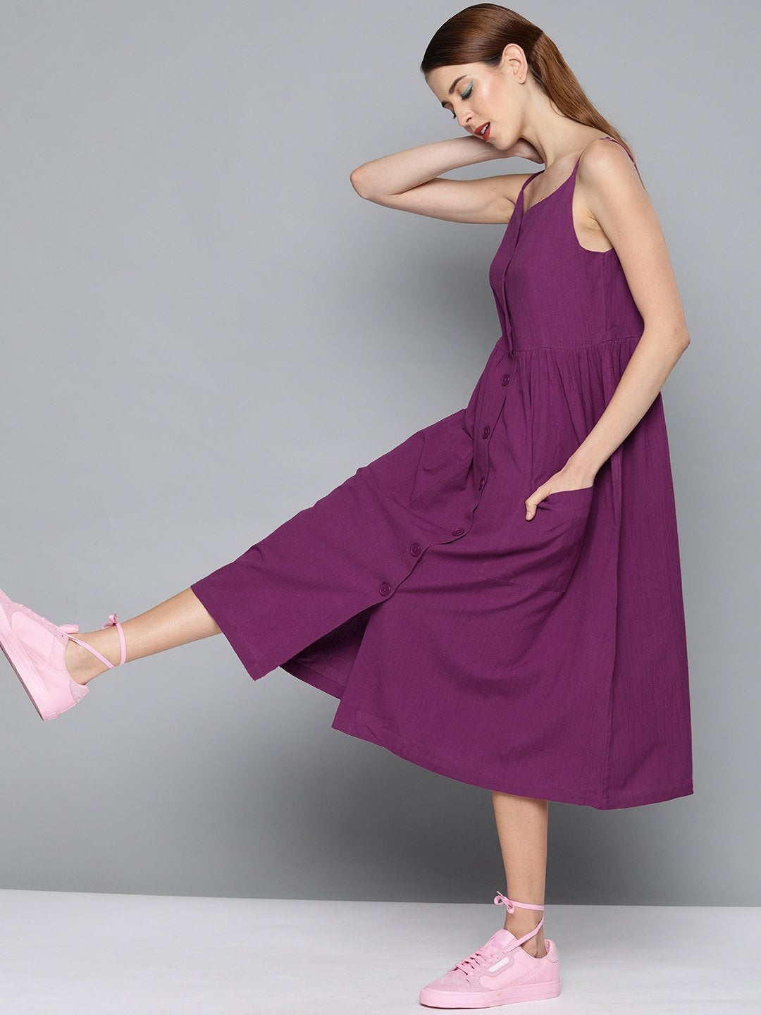 Women's Purple Front Open Strappy Dress - SASSAFRAS