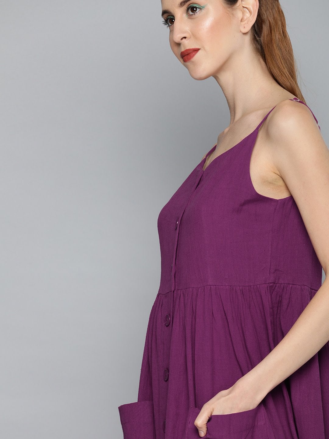 Women's Purple Front Open Strappy Dress - SASSAFRAS