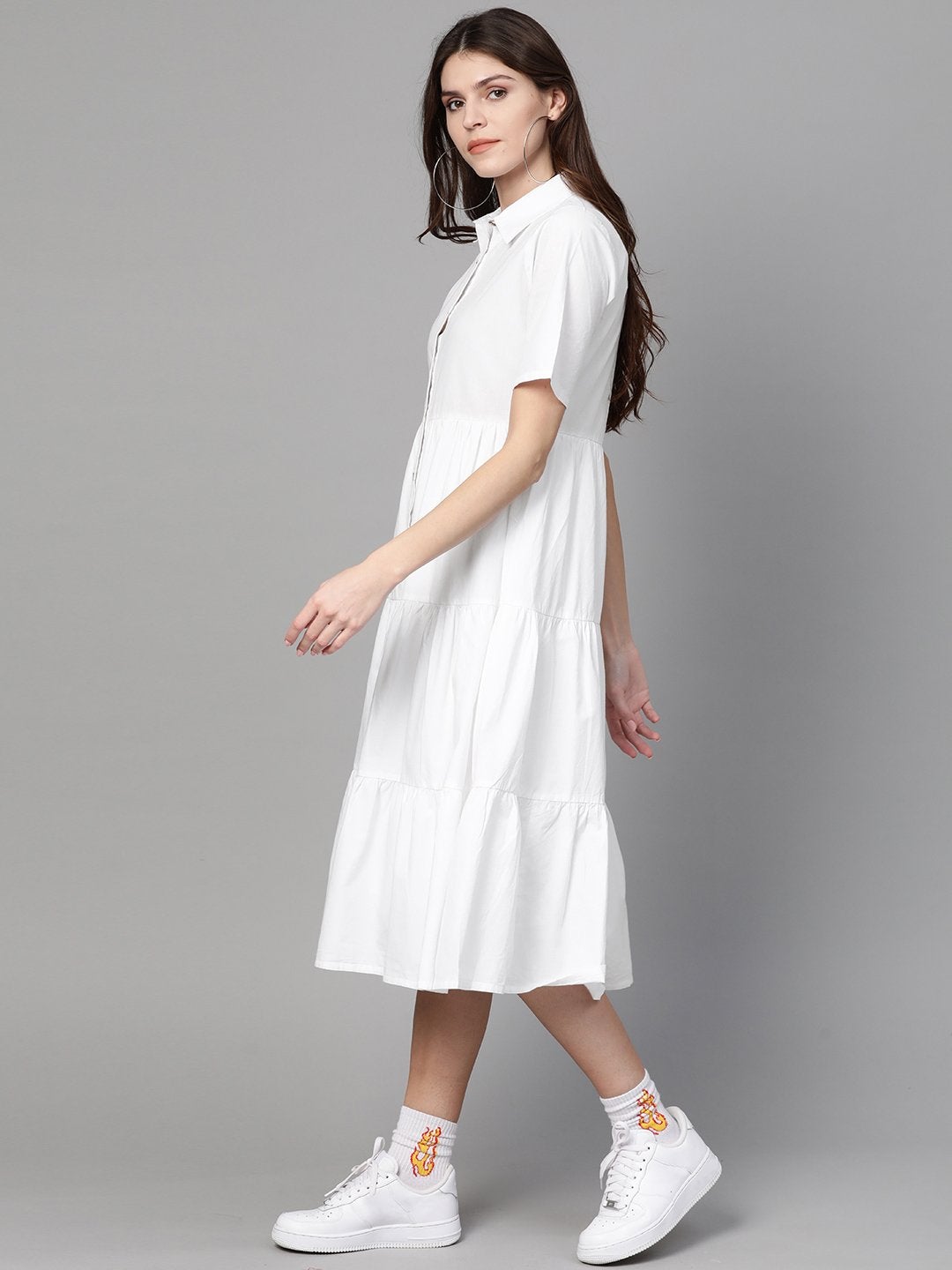 Women's White Tiered Shirt Dress - SASSAFRAS