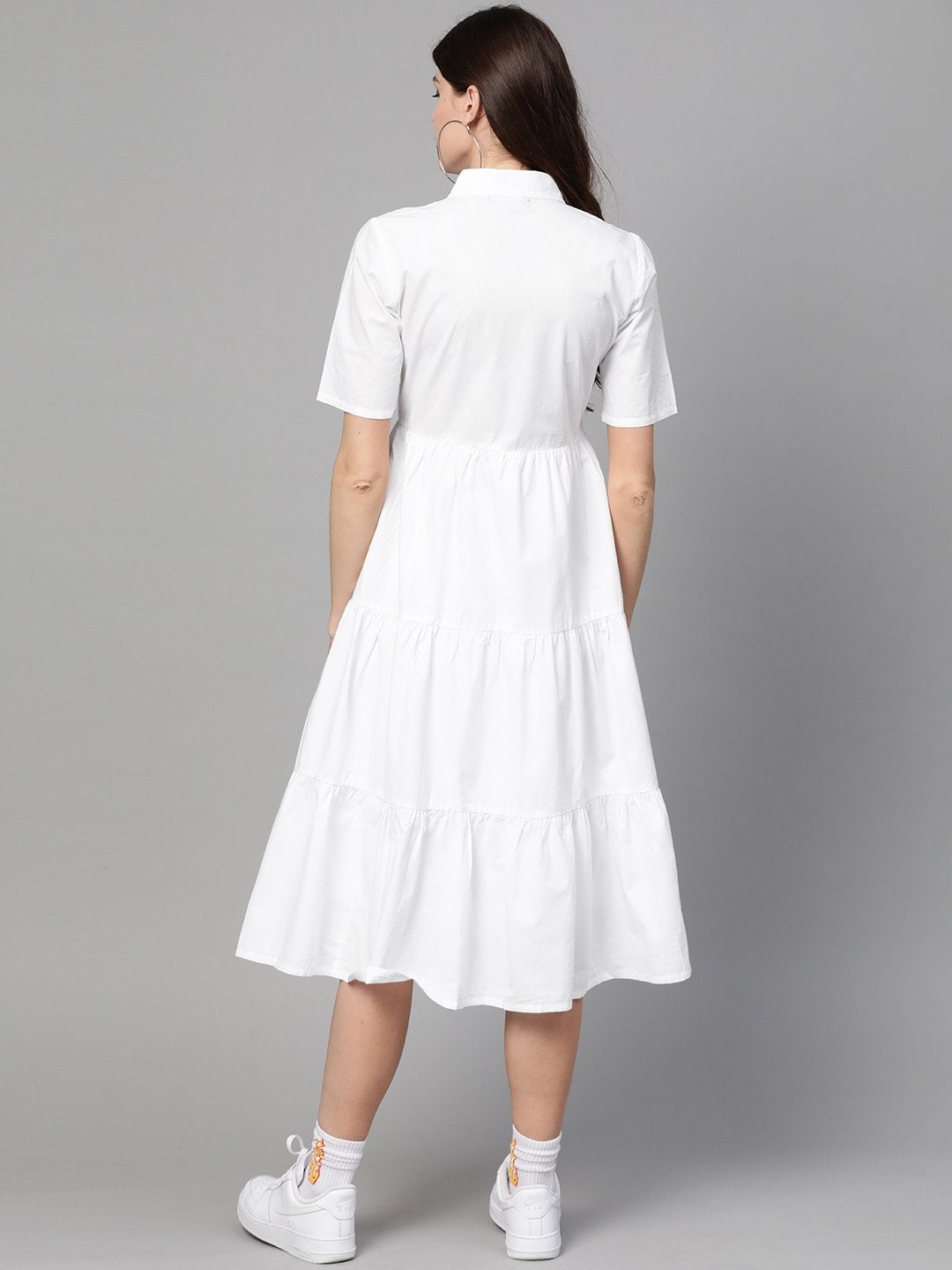 Women's White Tiered Shirt Dress - SASSAFRAS