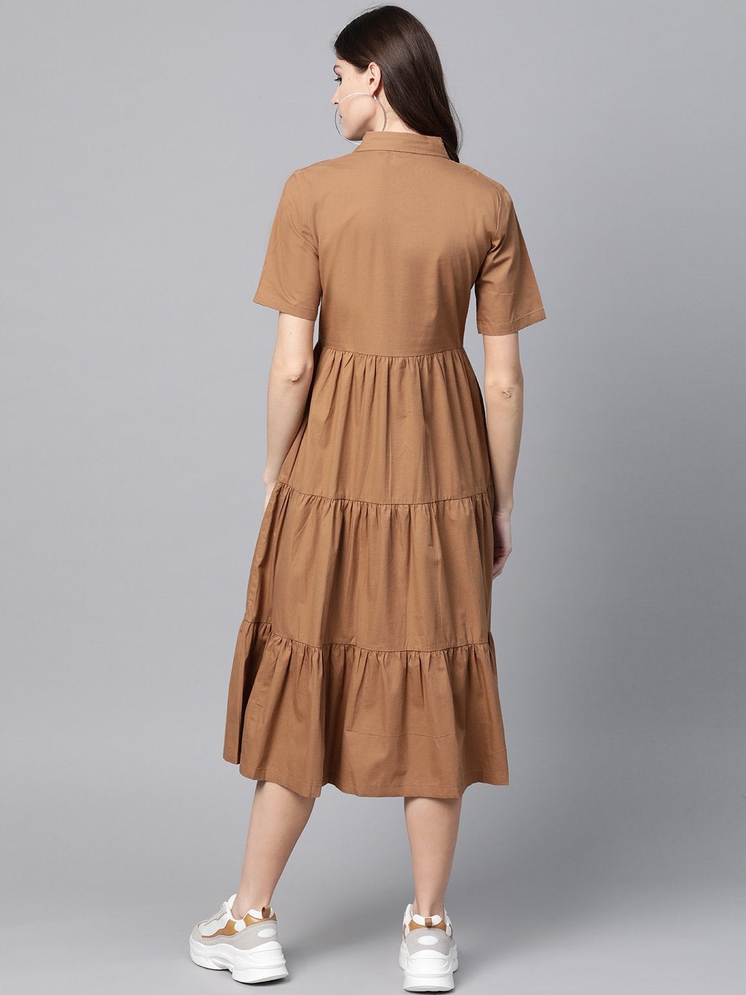 Women's Brown Tiered Shirt Dress - SASSAFRAS