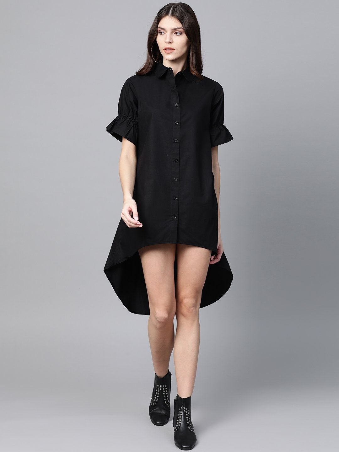 Women's Black High Low Shirt Dress - SASSAFRAS