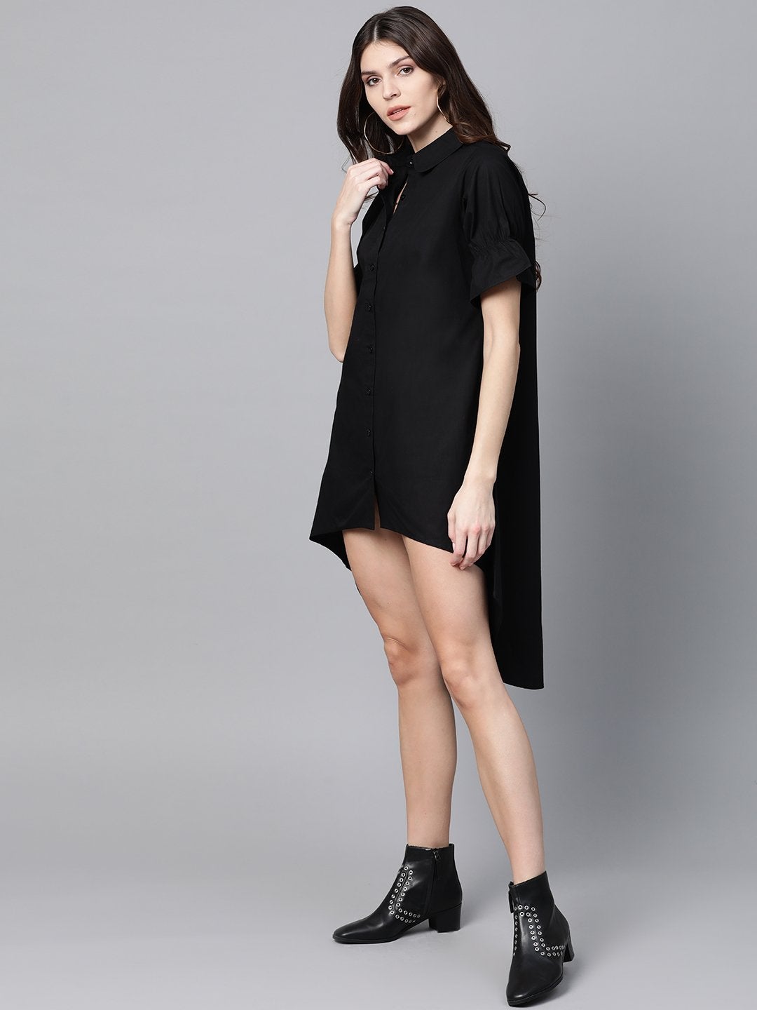 Women's Black High Low Shirt Dress - SASSAFRAS