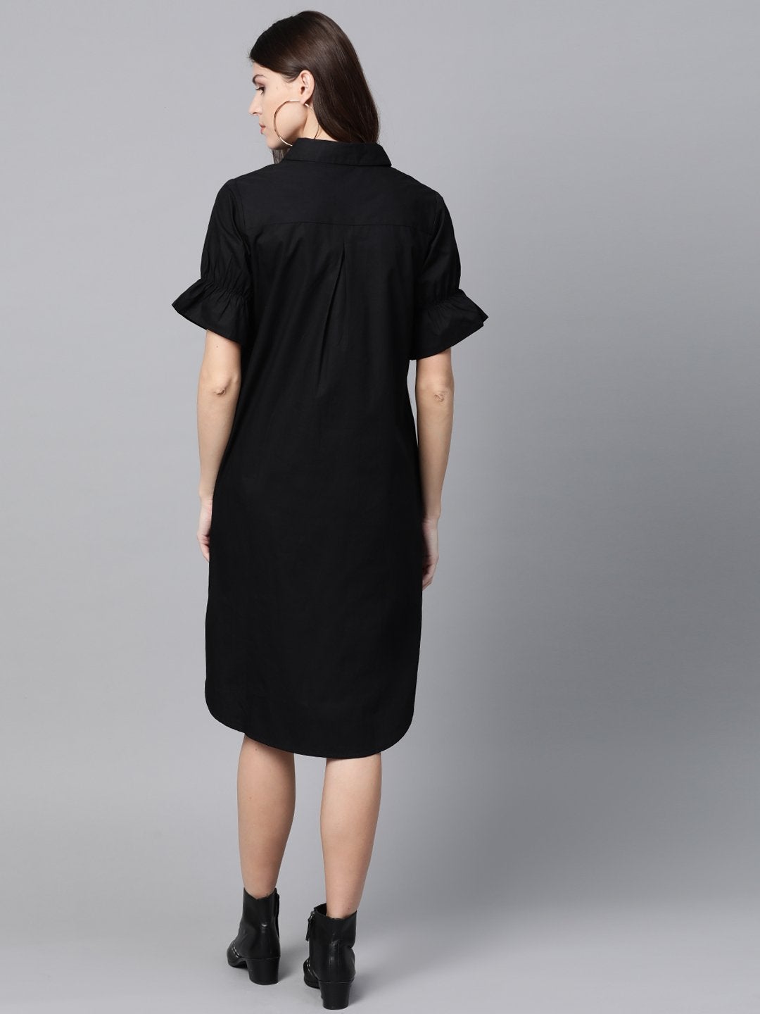 Women's Black High Low Shirt Dress - SASSAFRAS