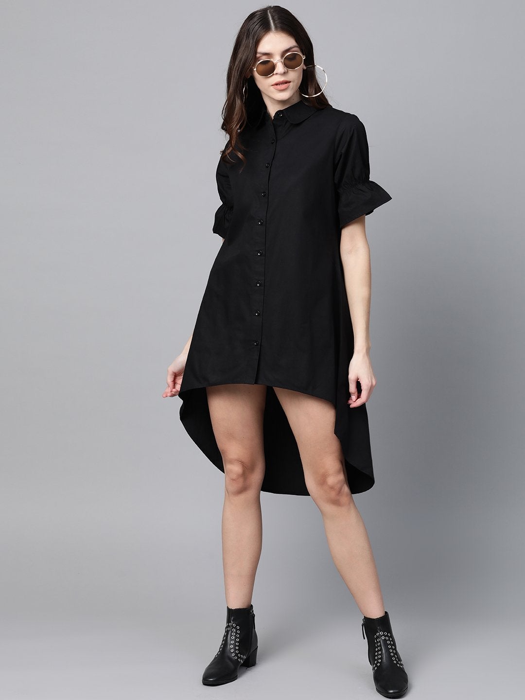 Women's Black High Low Shirt Dress - SASSAFRAS