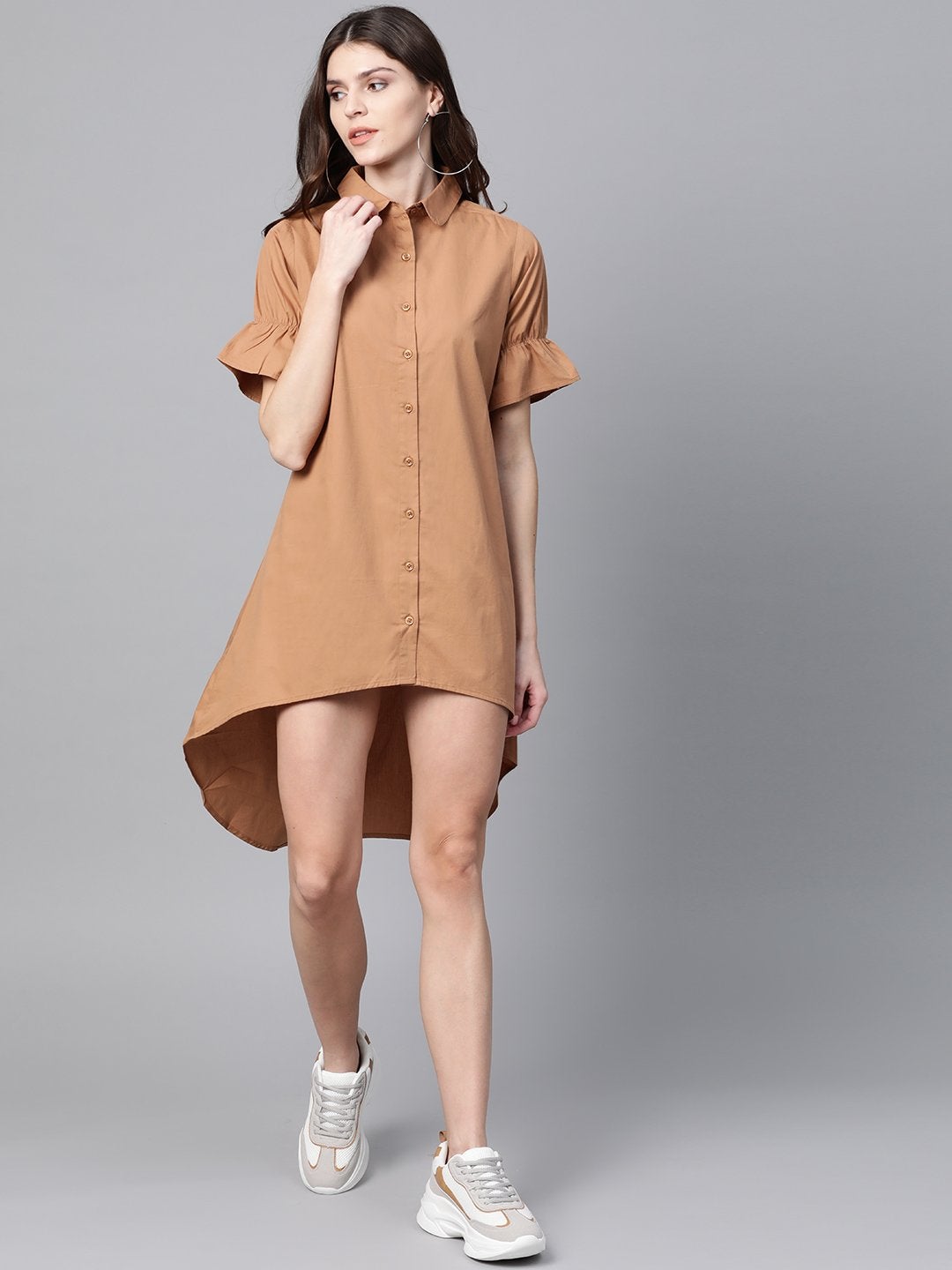 Women's Brown High Low Shirt Dress - SASSAFRAS