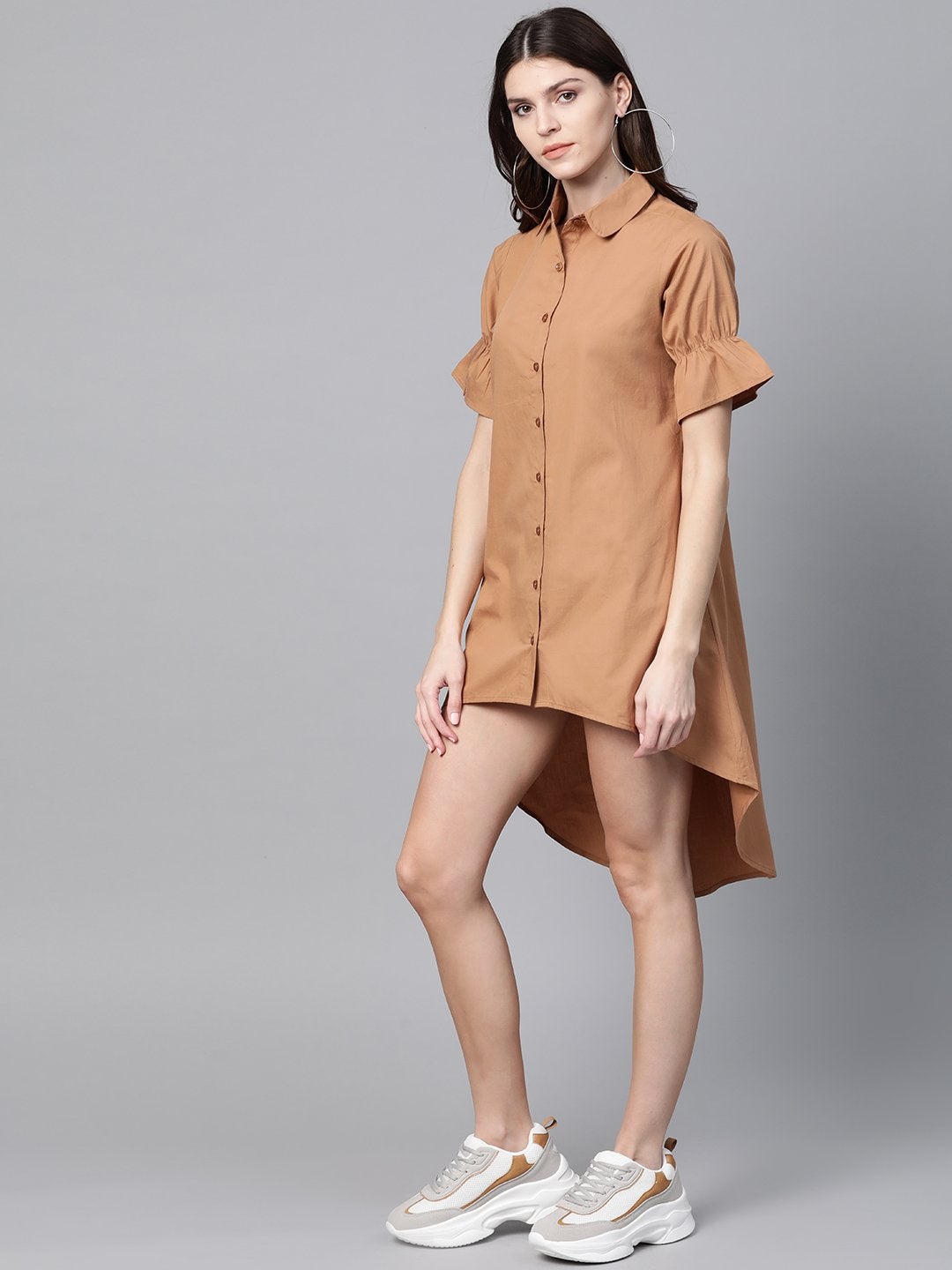 Women's Brown High Low Shirt Dress - SASSAFRAS