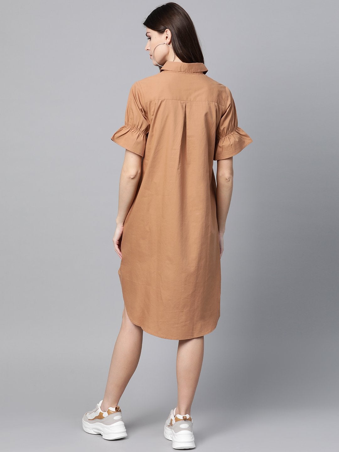 Women's Brown High Low Shirt Dress - SASSAFRAS