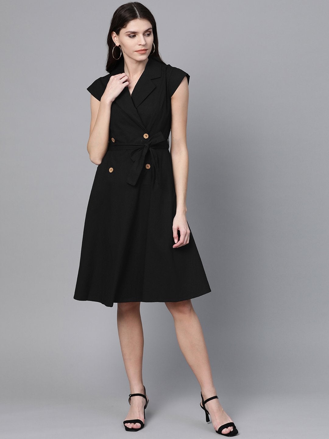 Women's Black Trench Wrap Dress - SASSAFRAS