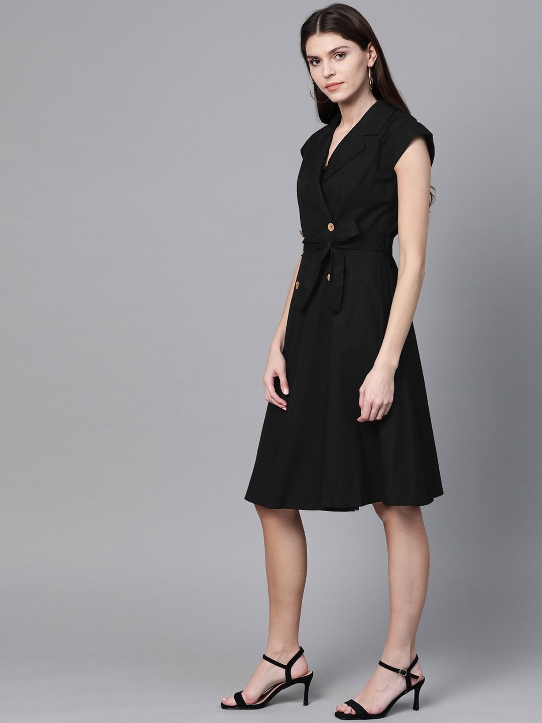 Women's Black Trench Wrap Dress - SASSAFRAS