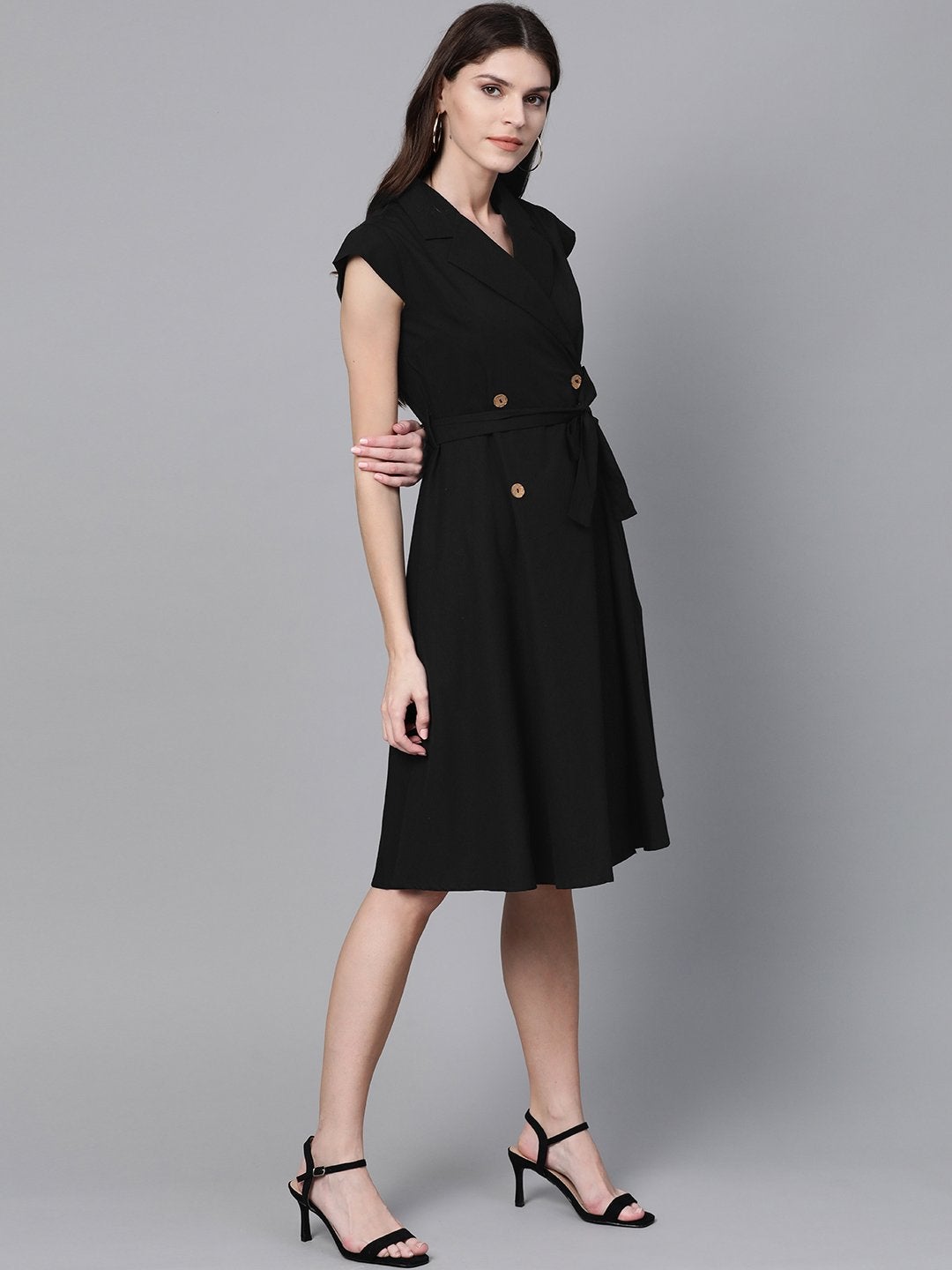 Women's Black Trench Wrap Dress - SASSAFRAS