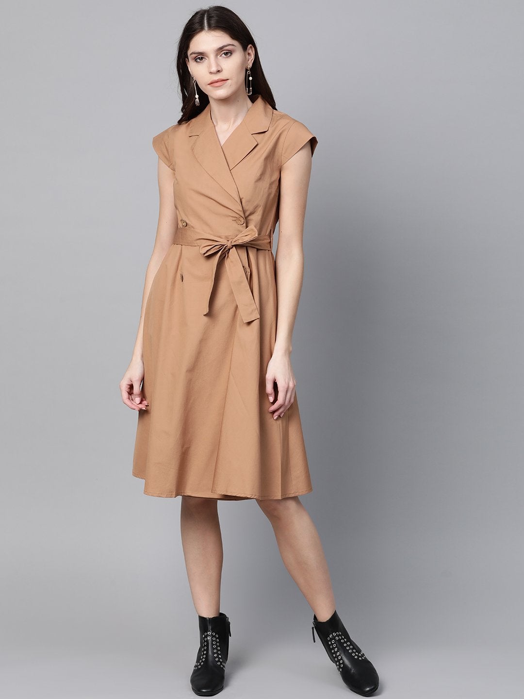 Women's Brown Trench Wrap Dress - SASSAFRAS