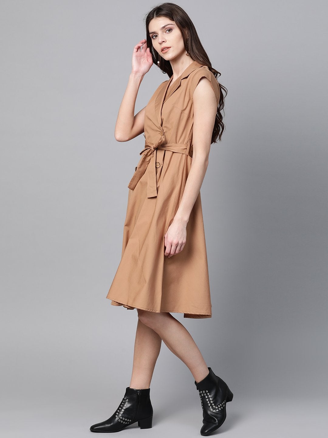 Women's Brown Trench Wrap Dress - SASSAFRAS