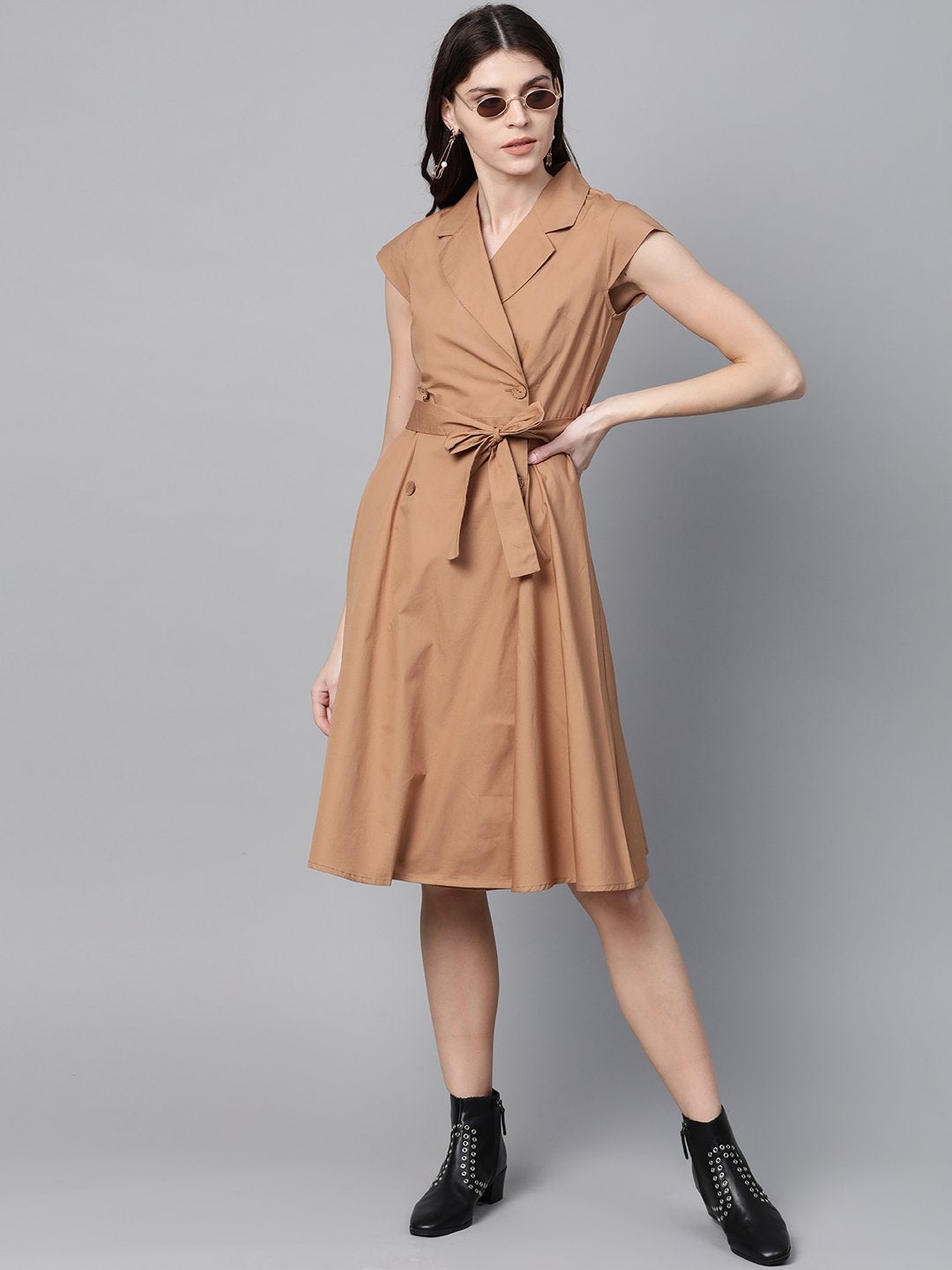 Women's Brown Trench Wrap Dress - SASSAFRAS