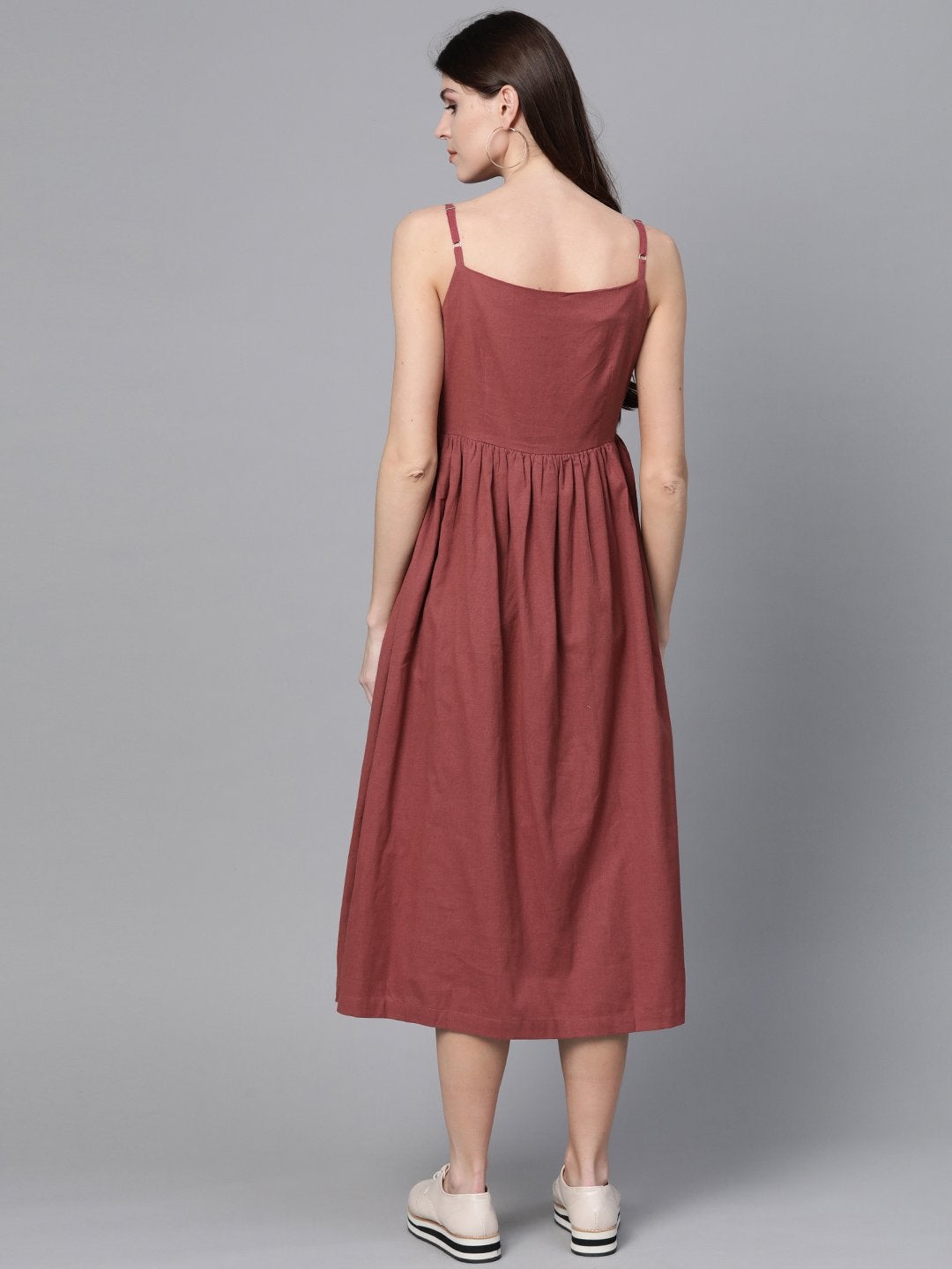 Women's Burgundy Button Strappy Midi - SASSAFRAS