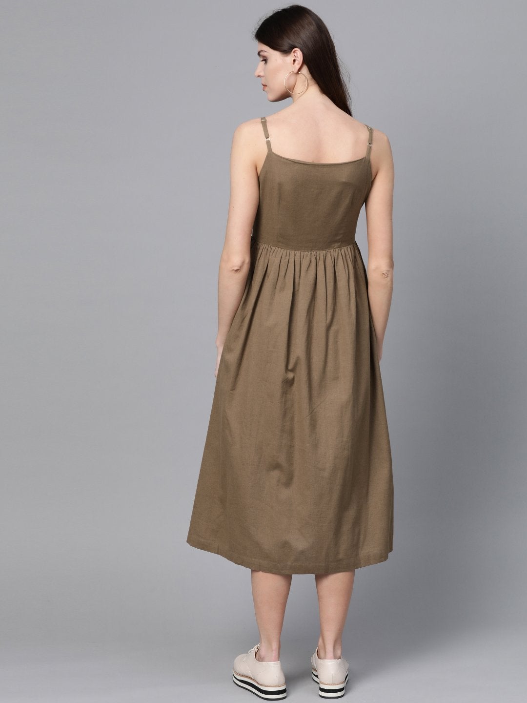 Women's Brown Button Strappy Midi - SASSAFRAS