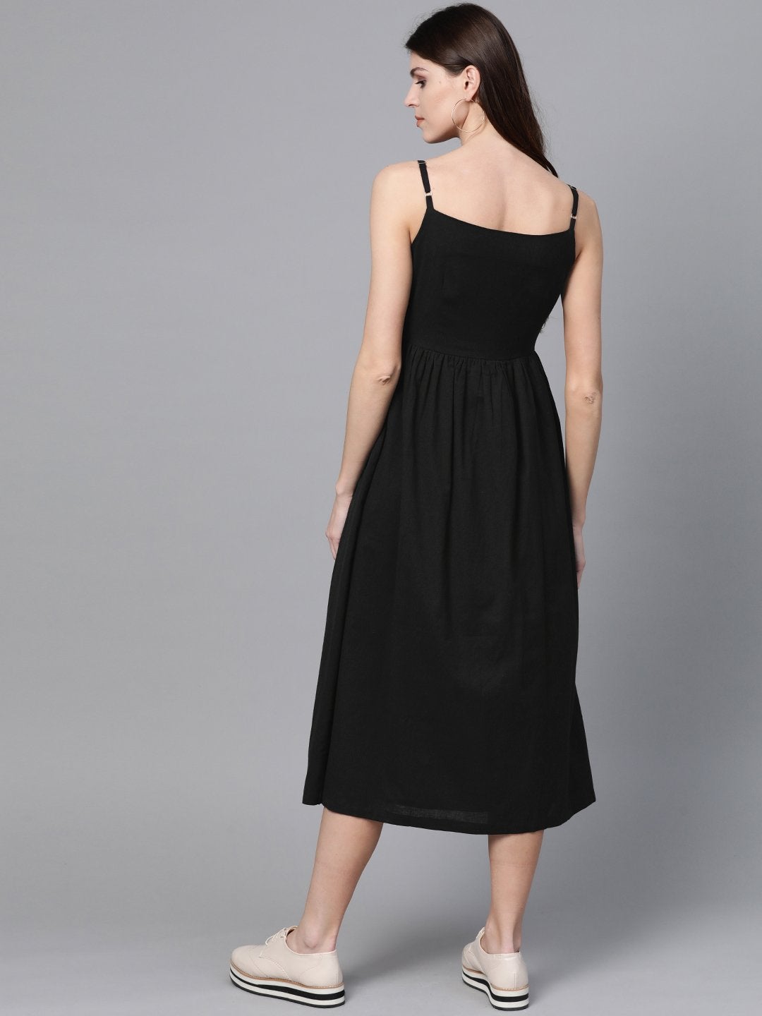 Women's Black Button Strappy Midi - SASSAFRAS