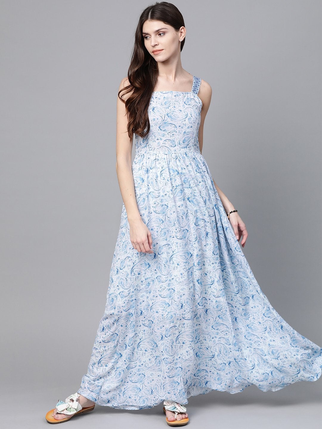 Women's Blue Paisley Strappy Gathered Maxi - SASSAFRAS