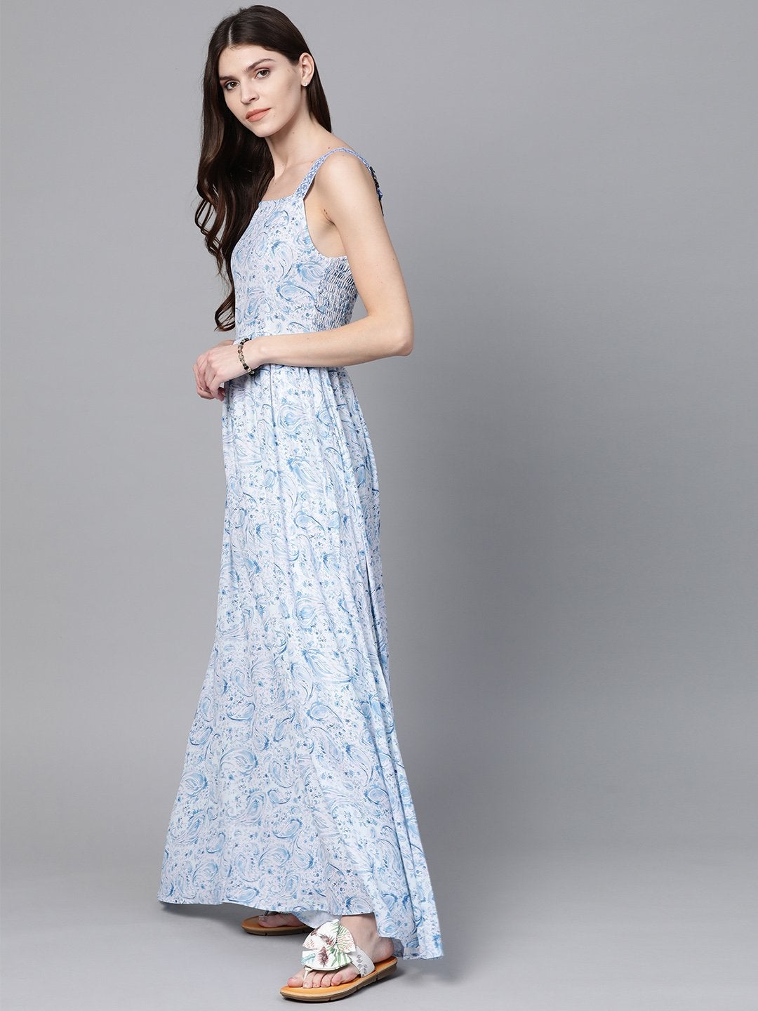 Women's Blue Paisley Strappy Gathered Maxi - SASSAFRAS