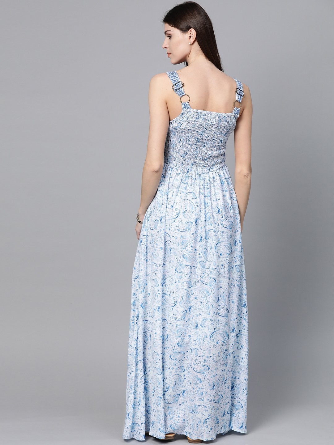 Women's Blue Paisley Strappy Gathered Maxi - SASSAFRAS