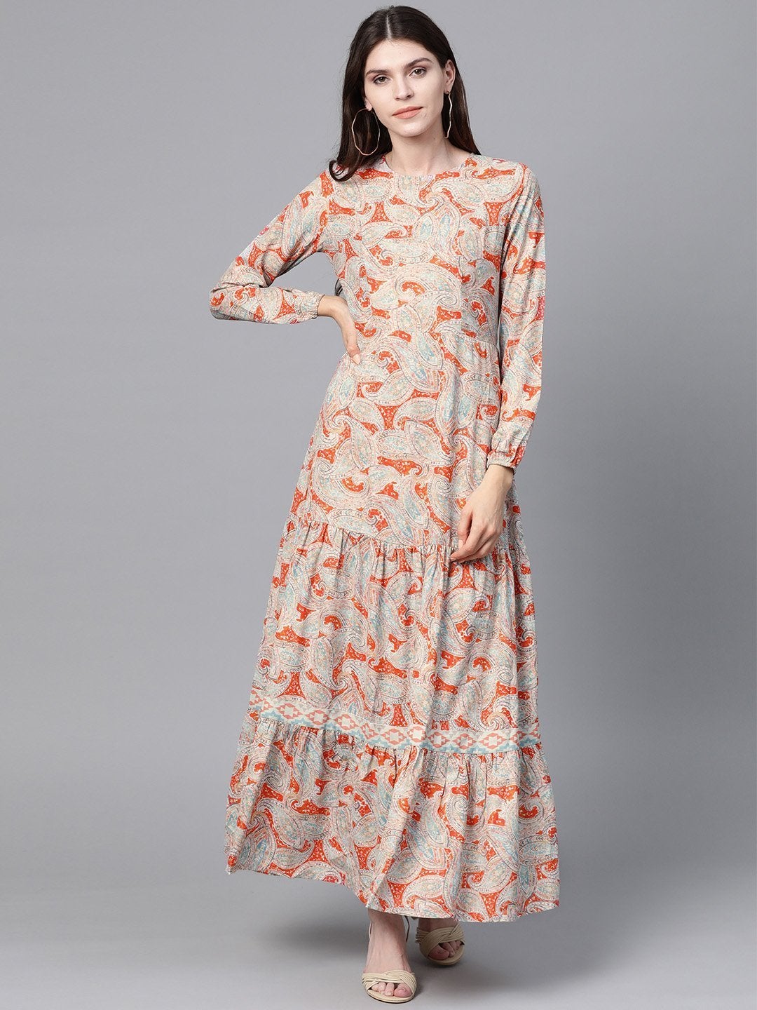 Women's Orange Paisley Tiered Maxi - SASSAFRAS