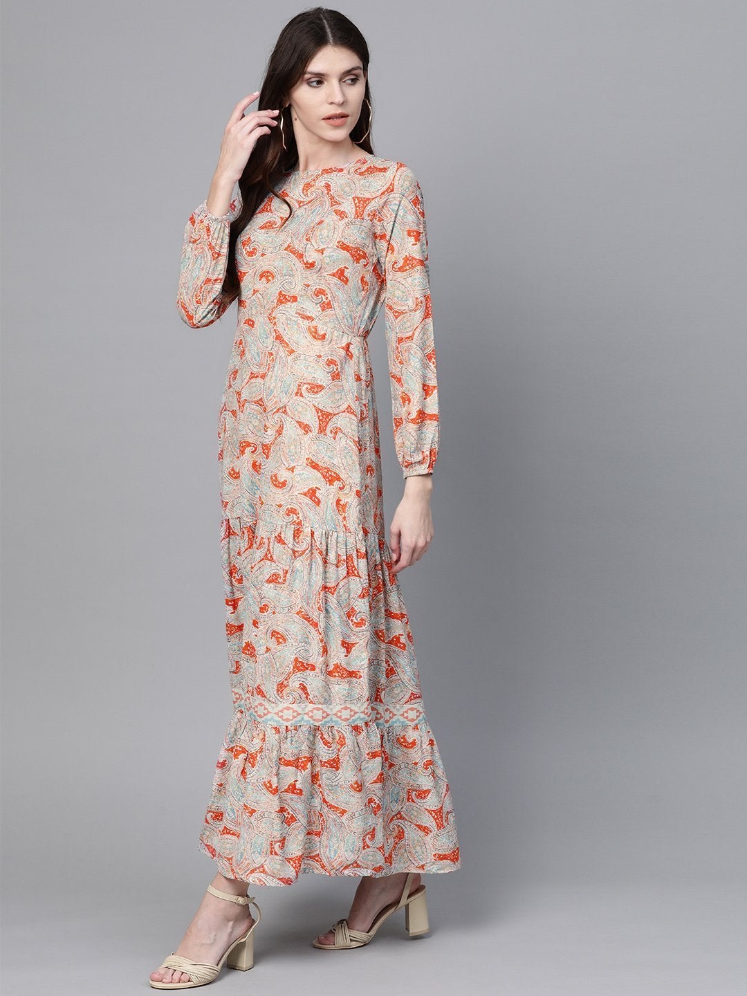 Women's Orange Paisley Tiered Maxi - SASSAFRAS