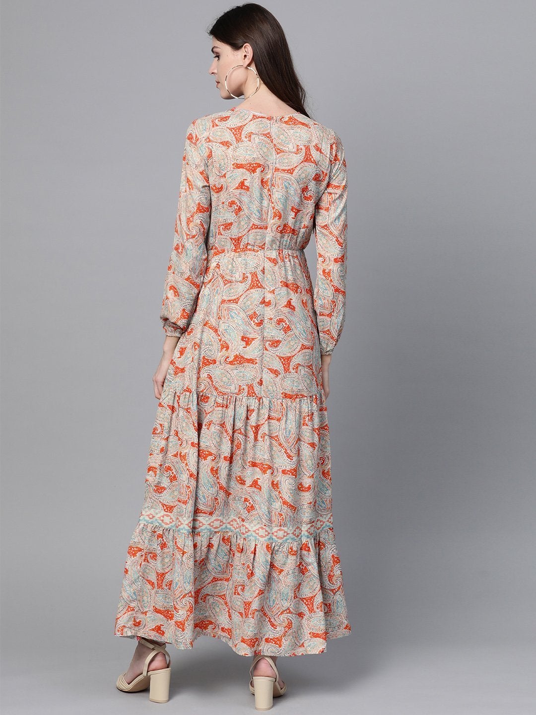 Women's Orange Paisley Tiered Maxi - SASSAFRAS