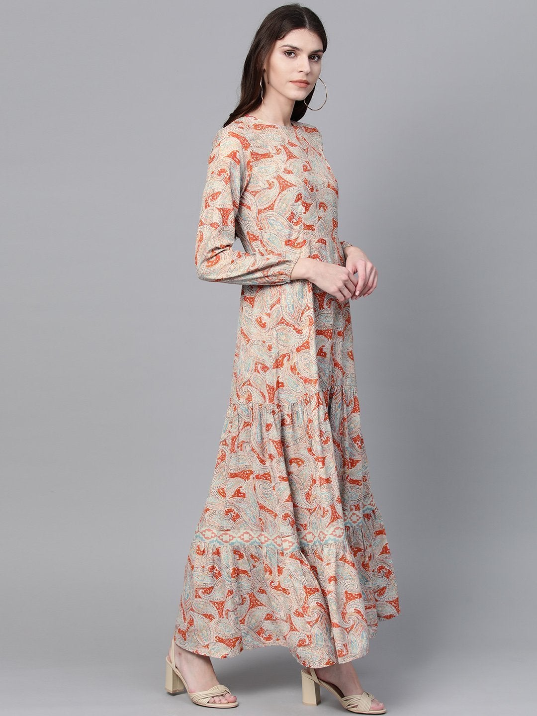 Women's Orange Paisley Tiered Maxi - SASSAFRAS