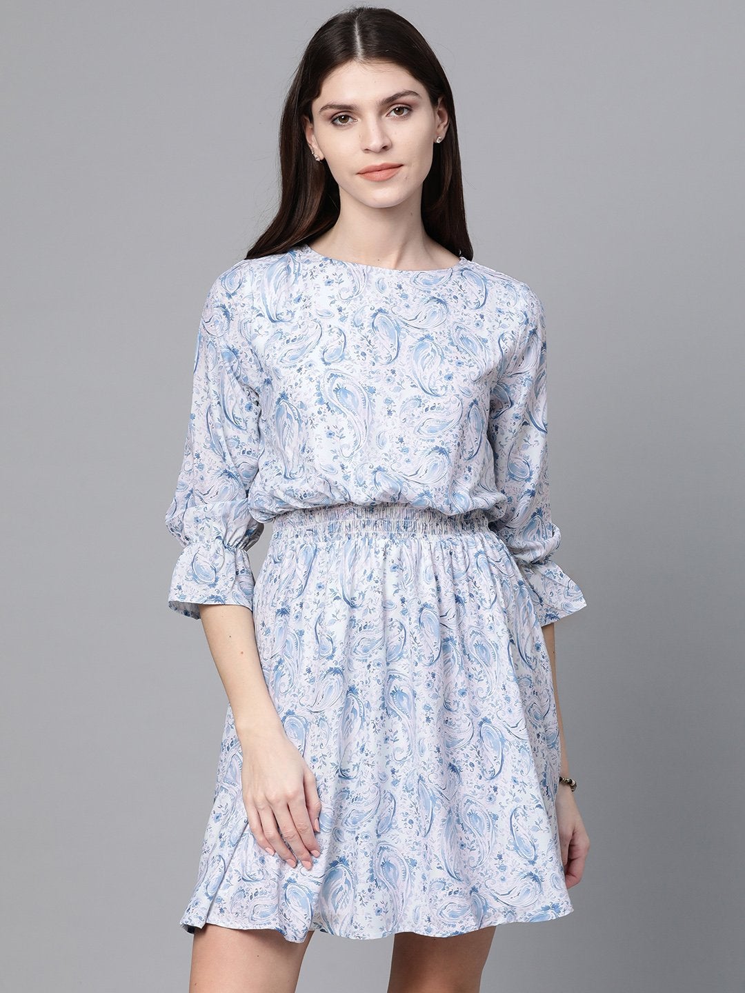 Women's Blue Paisley Skater Dress - SASSAFRAS