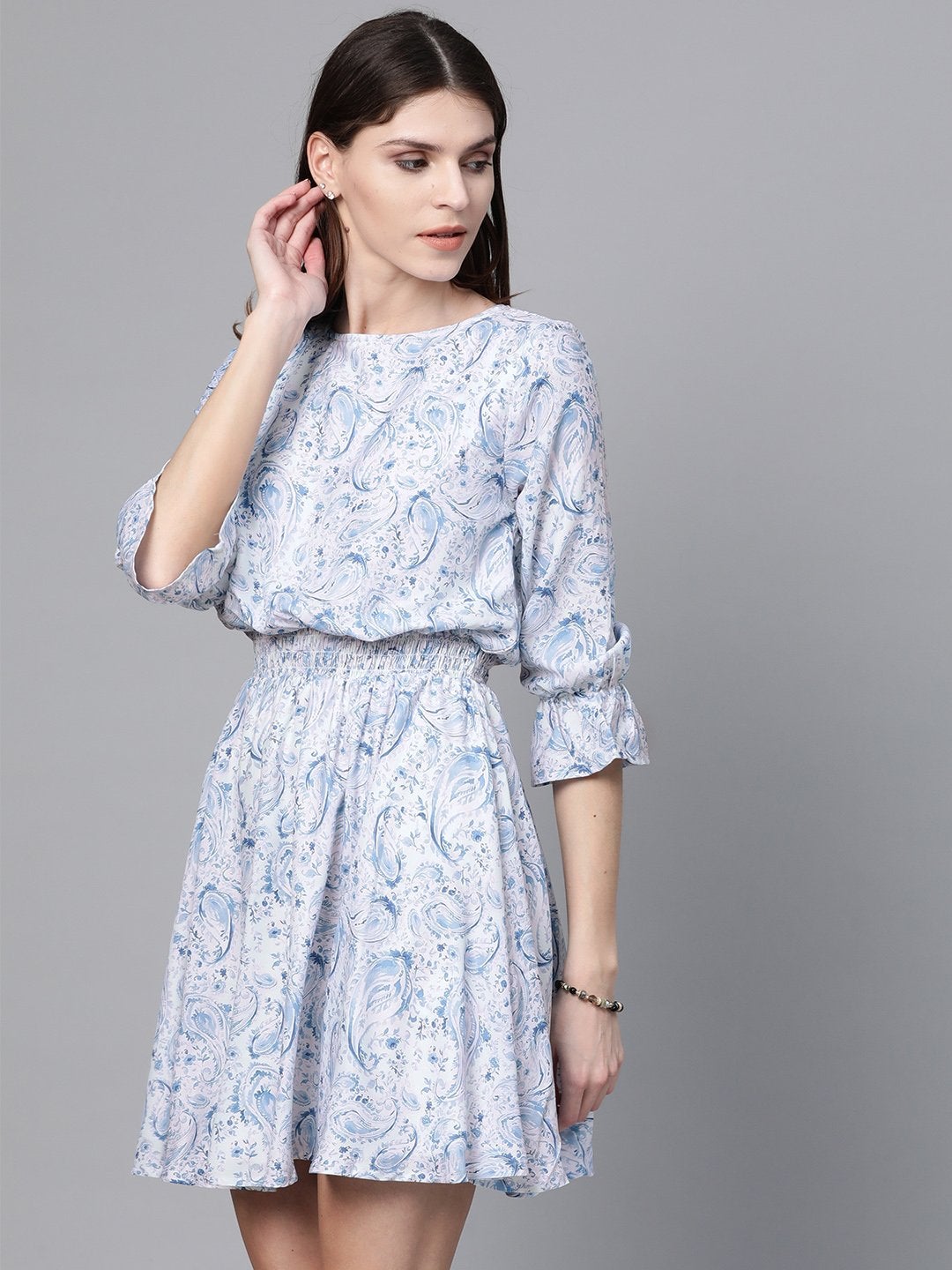 Women's Blue Paisley Skater Dress - SASSAFRAS