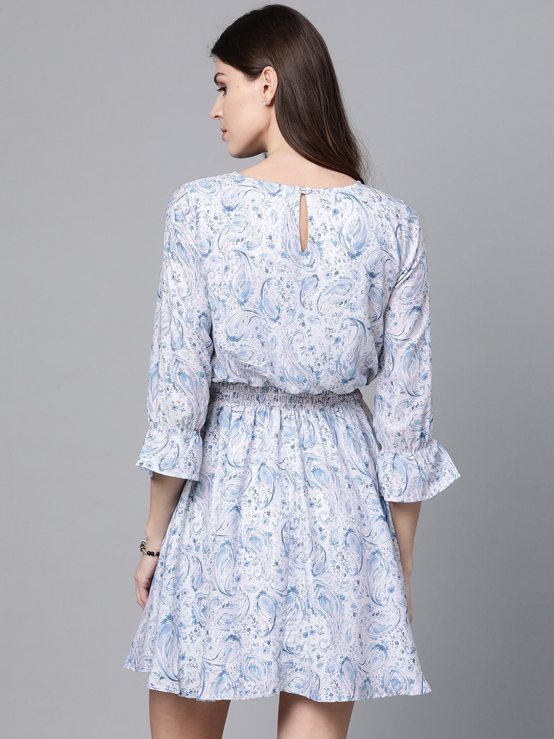 Women's Blue Paisley Skater Dress - SASSAFRAS