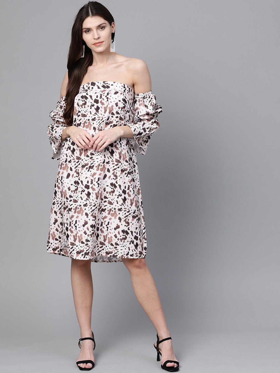 Women's Off White Leopard Bardot Shift Dress - SASSAFRAS