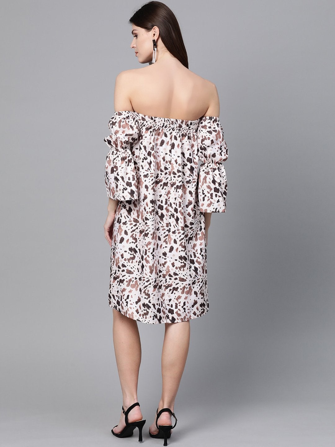 Women's Off White Leopard Bardot Shift Dress - SASSAFRAS