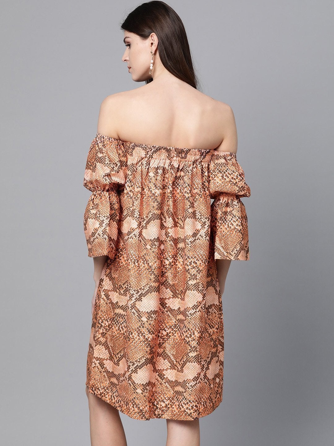 Women's Brown Snake Print Bardot Shift Dress - SASSAFRAS