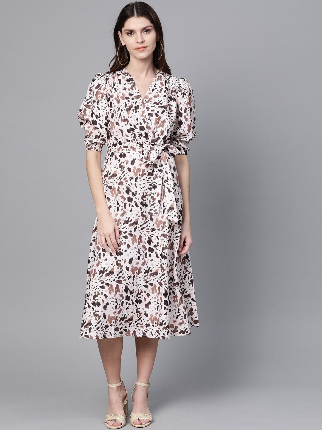 Women's Off White Leopard Belted Midi - SASSAFRAS