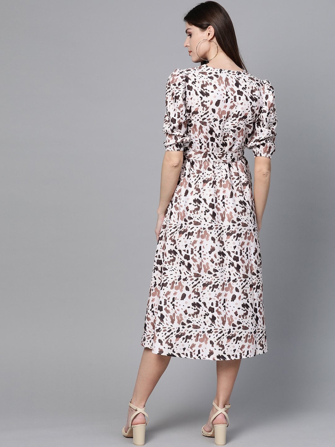 Women's Off White Leopard Belted Midi - SASSAFRAS