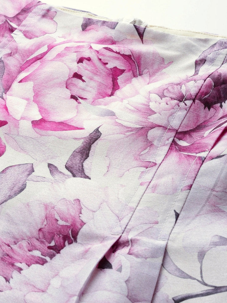 Women's Pink Floral Puff Sleeve Shift Dress
