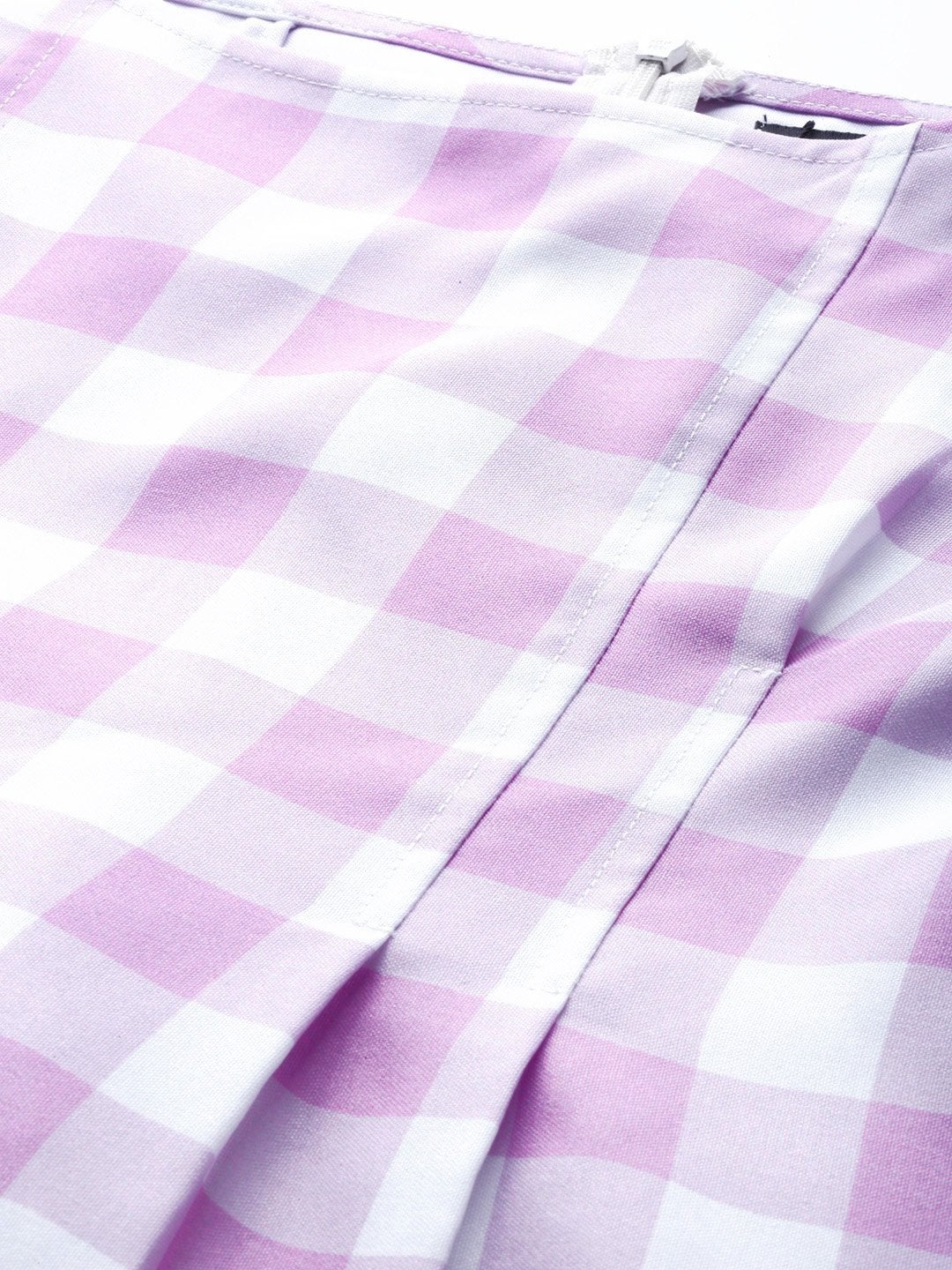 Women's Lavender Check & White Puff Sleeve Shift Dress - SASSAFRAS