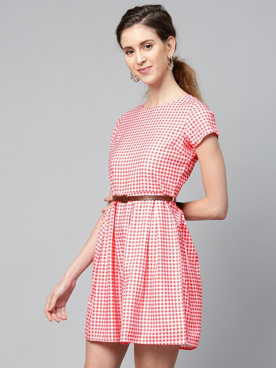 Women's Red & White Check Skater Dress - SASSAFRAS