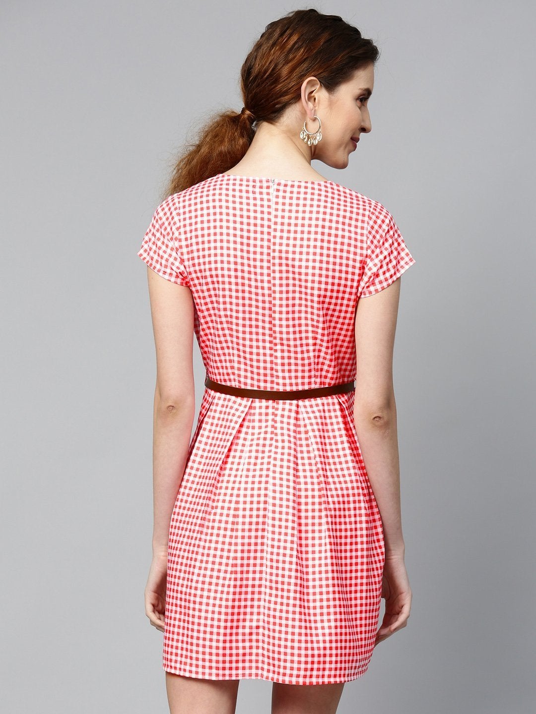 Women's Red & White Check Skater Dress - SASSAFRAS