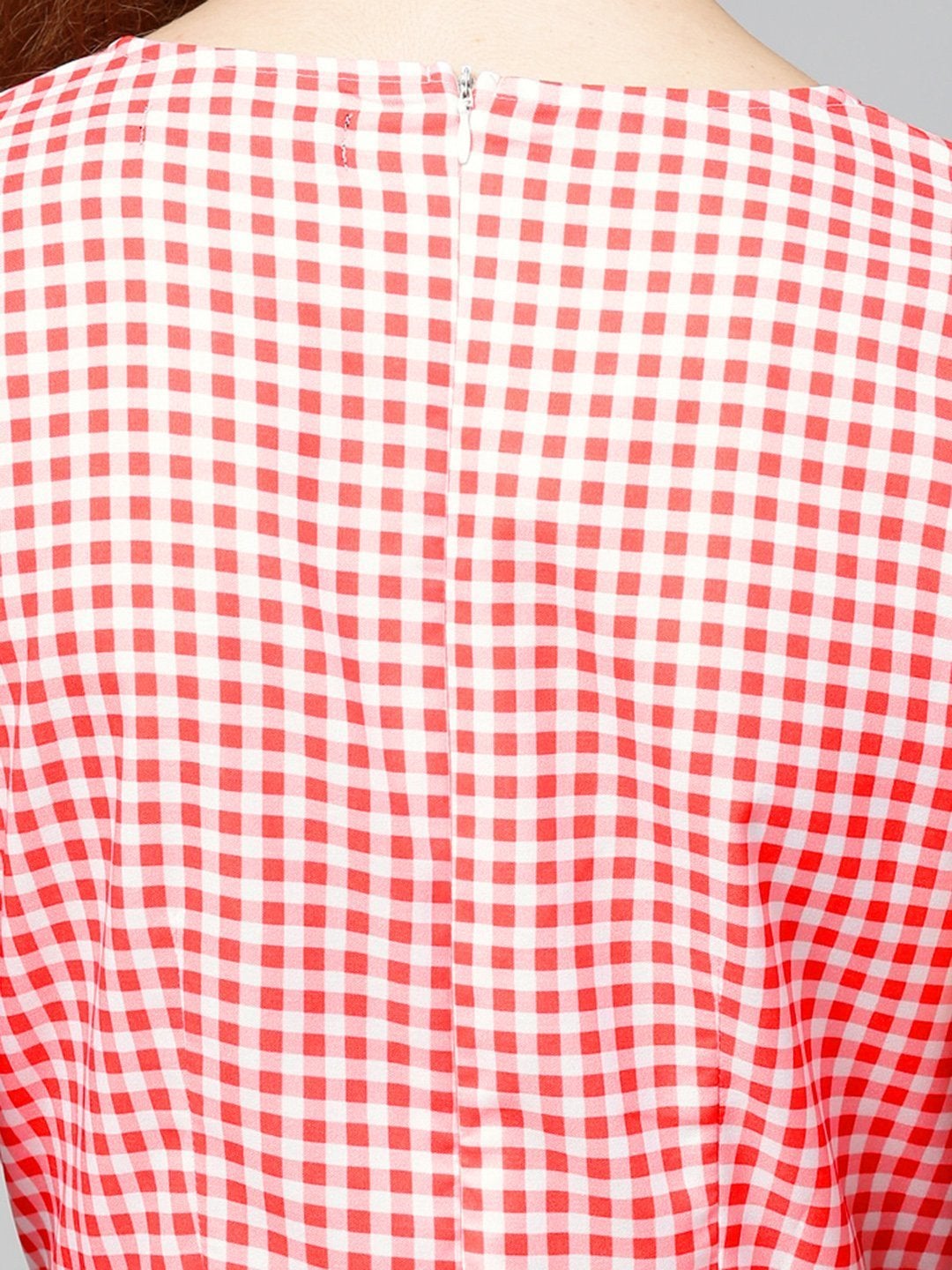 Women's Red & White Check Skater Dress - SASSAFRAS