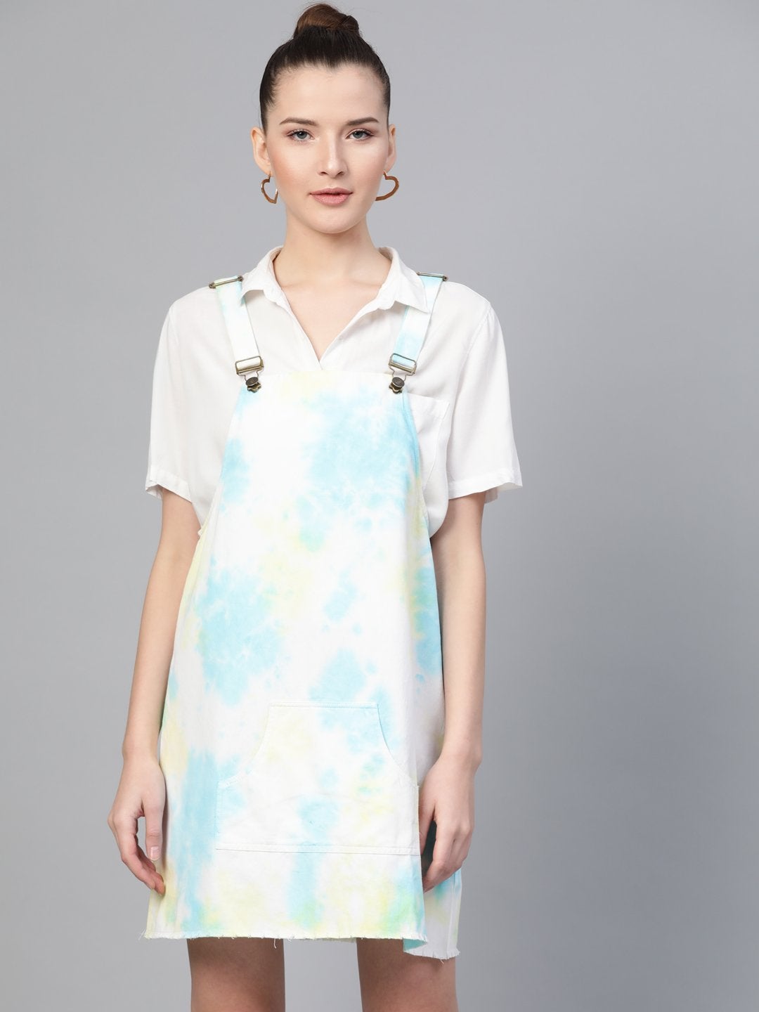 Women's Yellow & Blue Tie-Dye Pinafore Dress - SASSAFRAS