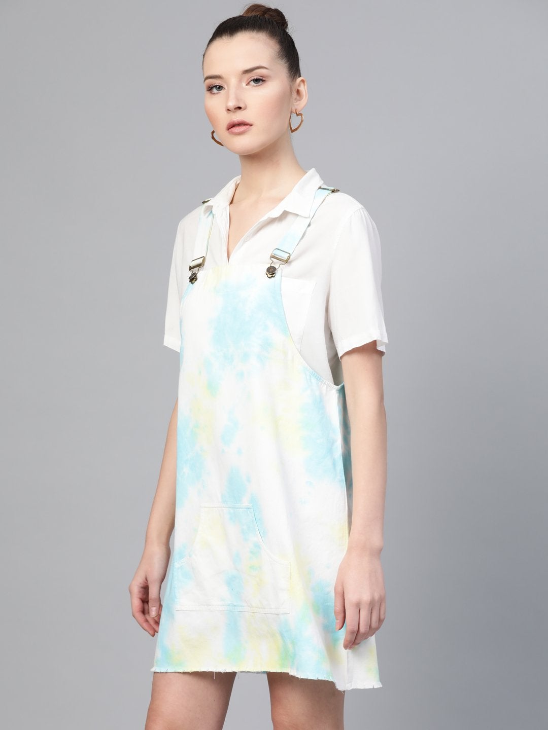 Women's Yellow & Blue Tie-Dye Pinafore Dress - SASSAFRAS