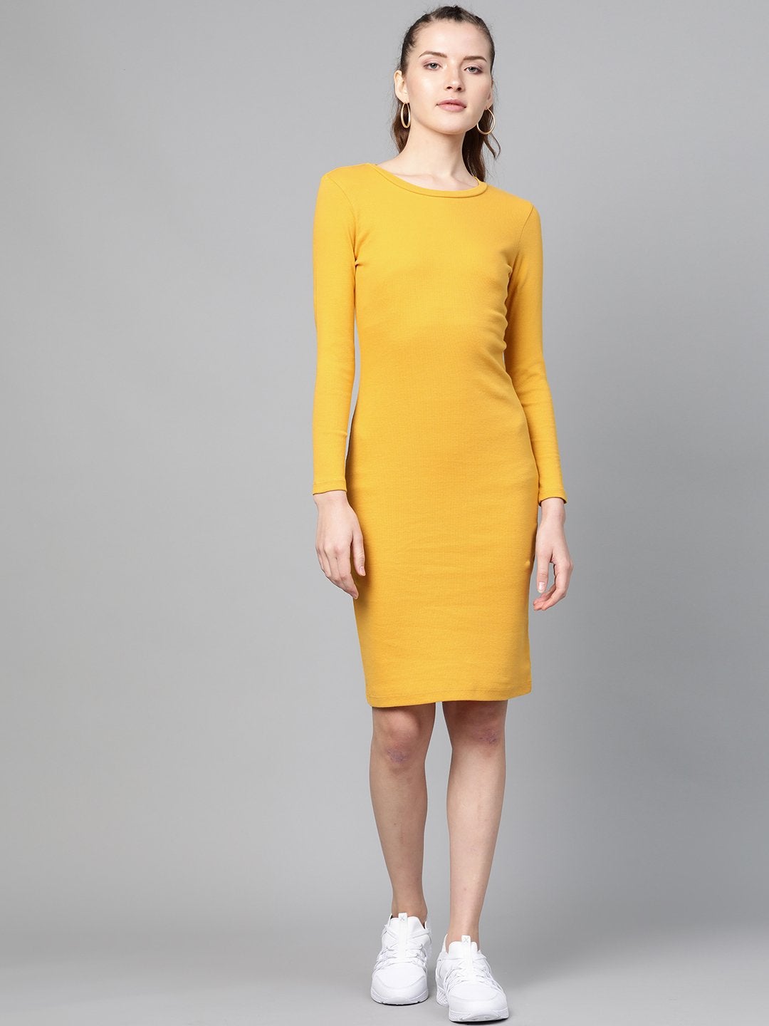 Women's Mustard Rib Bodycon Dress - SASSAFRAS