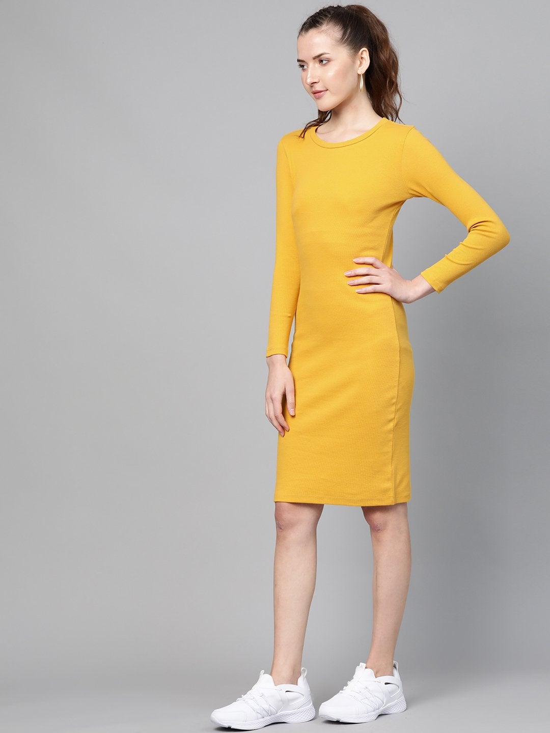 Women's Mustard Rib Bodycon Dress - SASSAFRAS