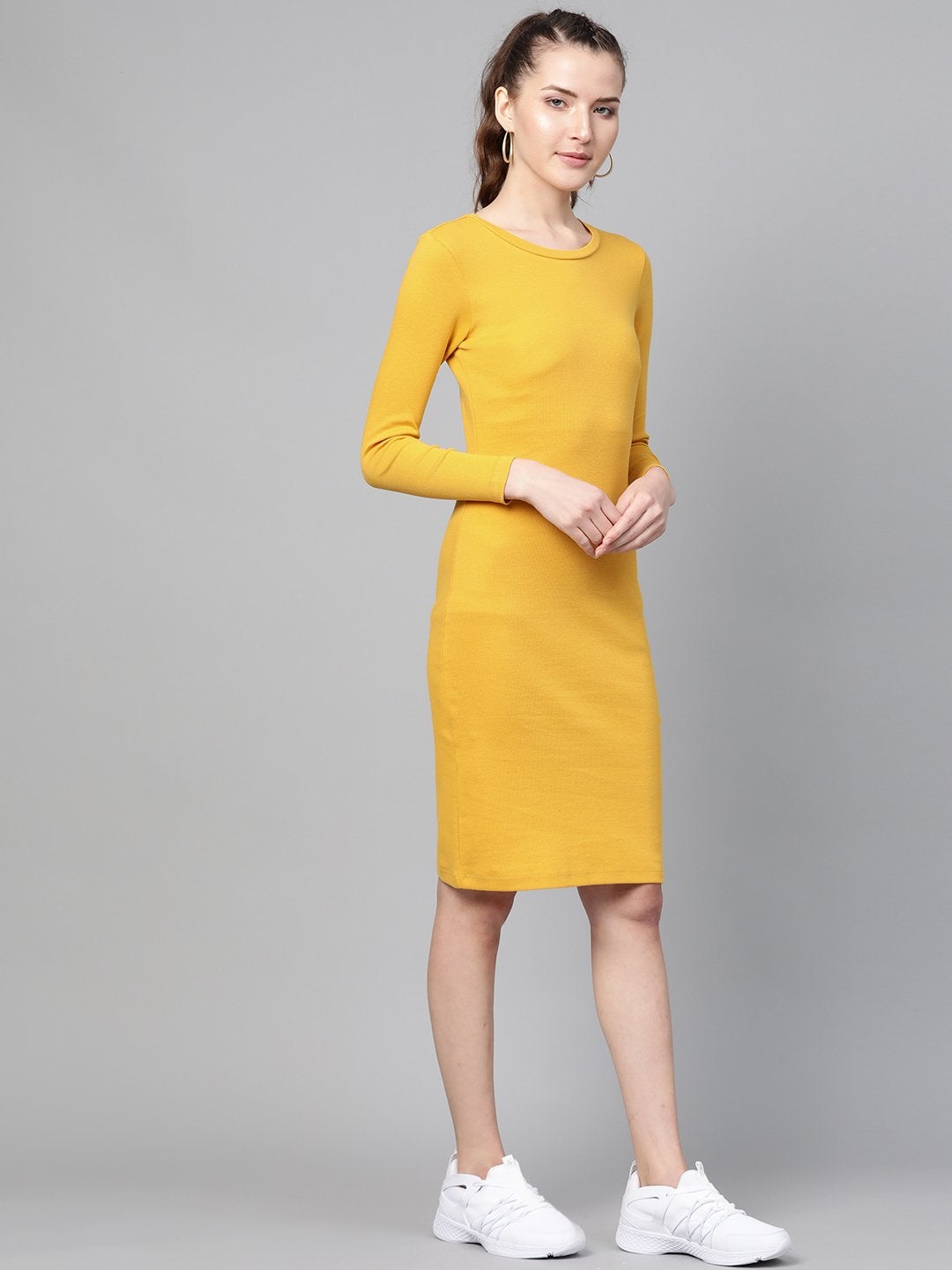 Women's Mustard Rib Bodycon Dress - SASSAFRAS